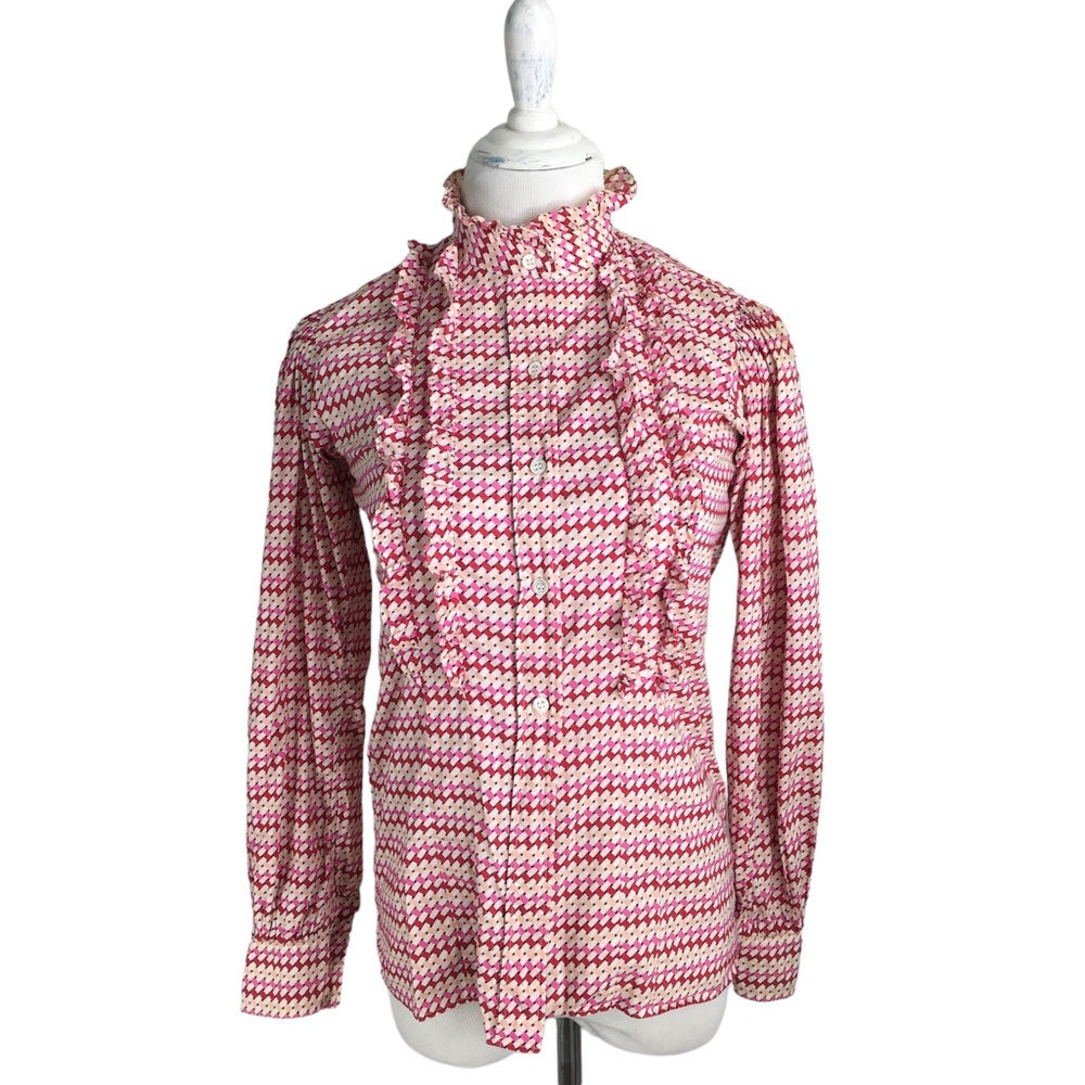 Saint Laurent Rive Gauche Basket Weave Print Cotton Blouse Size 38FR / Size M